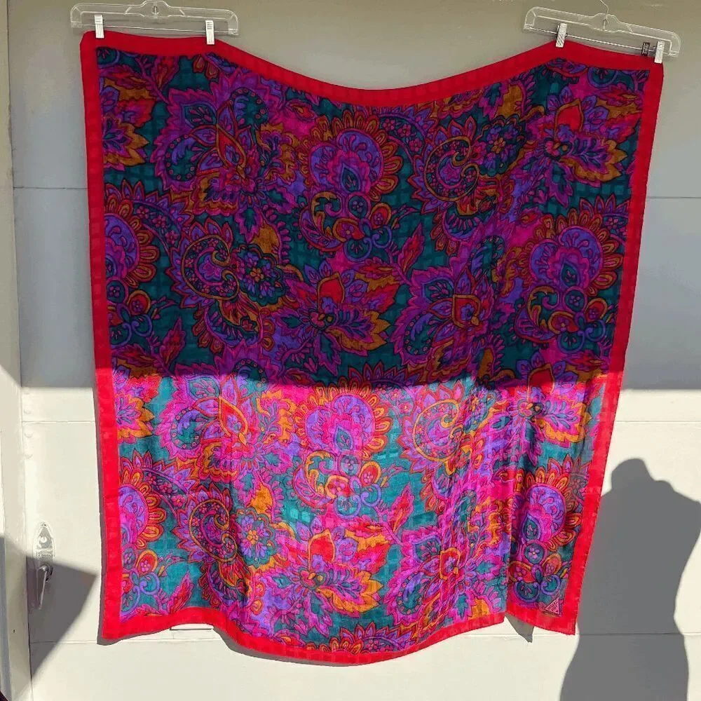 Vintage Jacques Vert Oversized Paisley Scarf Wrap Made in Italy 30% Silk
